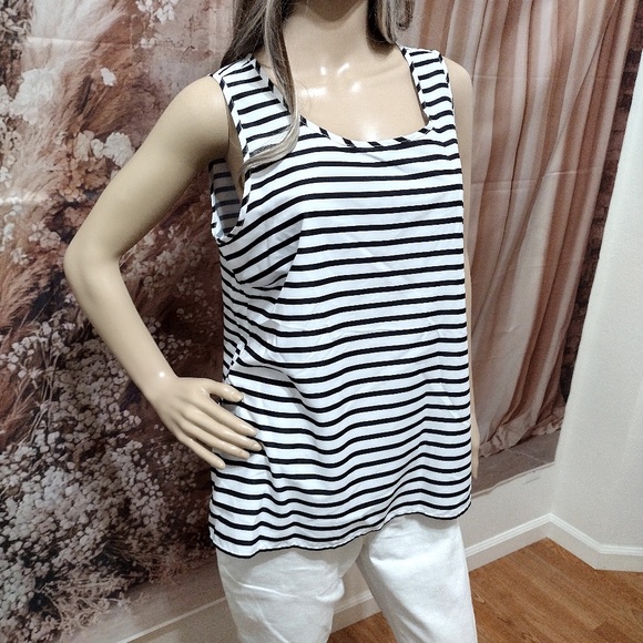 Time and Tru Women's Large (12-14) White & Black Striped Tank Top - Picture 3 of 9